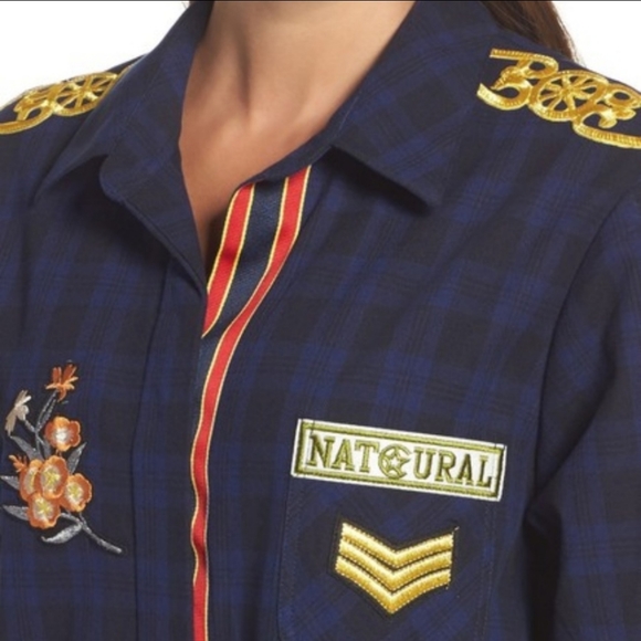 Sam Edelman Patch Embellished Plaid Sleep Shirt - Picture 3 of 11